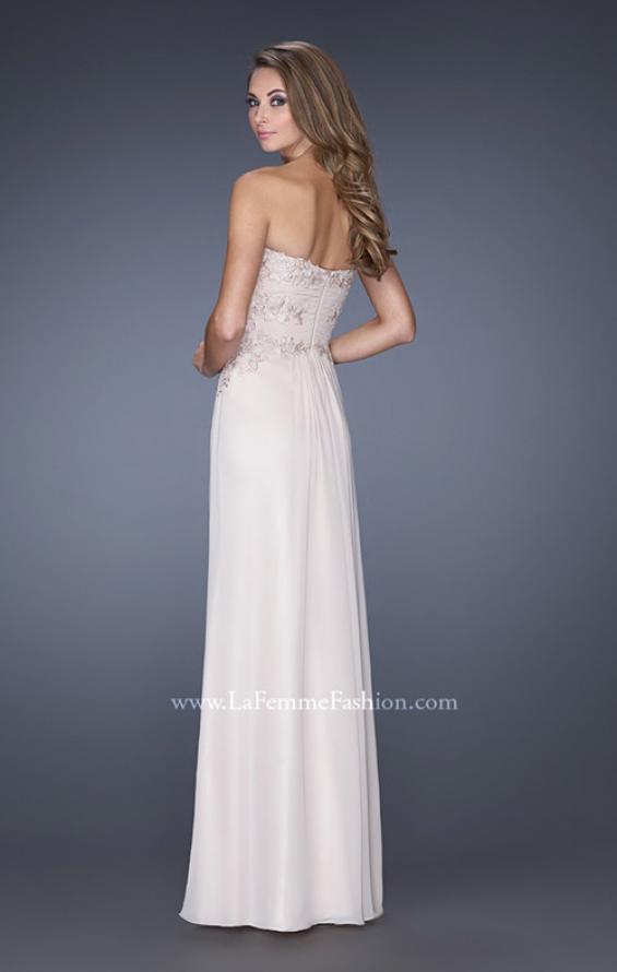 Picture of: Strapless Chiffon Long Prom Gown with Lace Applique in White, Style: 19183, Back Picture