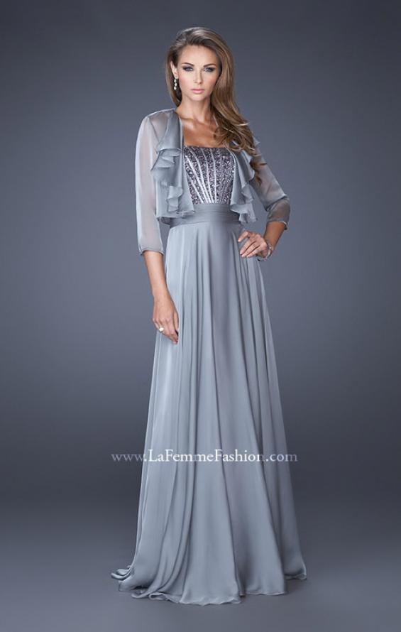 Picture of: Long A-line Chiffon Gown with Matching Jacket in Silver, Style: 19186, Main Picture