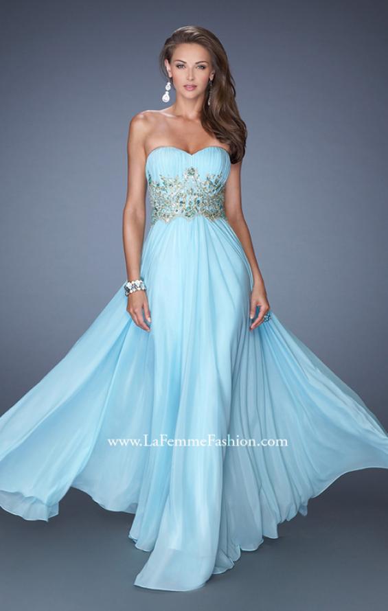 Picture of: Long Strapless Chiffon Gown with Embellished Waistline in Blue, Style: 19233, Main Picture