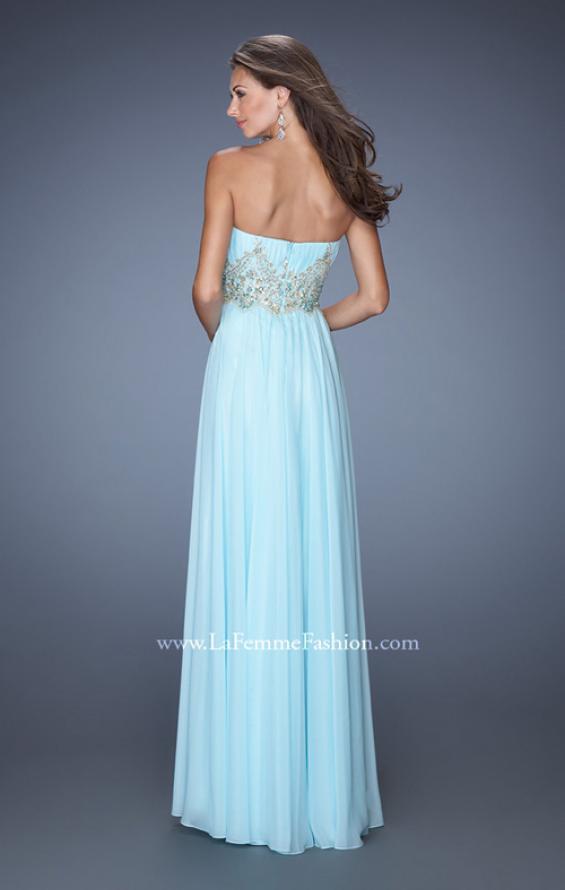 Picture of: Long Strapless Chiffon Gown with Embellished Waistline in Blue, Style: 19233, Back Picture