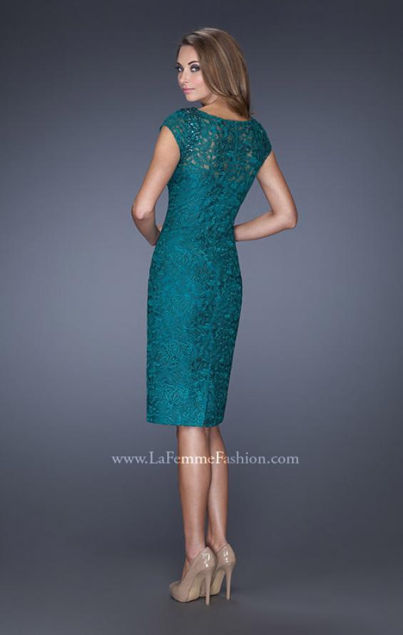 Picture of: Short Prom Dress with Cap Sleeve and Beaded Lace in Green, Style: 19243, Back Picture