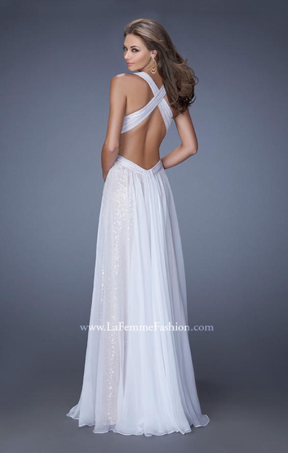 Picture of: Long Chiffon Prom Dress with Sequin Underlay in White, Style: 19255, Back Picture