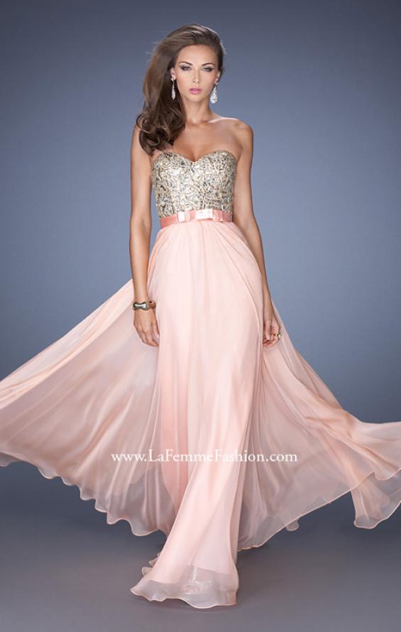 Picture of: Long Strapless Chiffon Prom Dress with Satin Bow Belt in Pink, Style: 19282, Main Picture