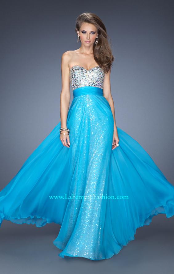 Picture of: Long Strapless Sequin Prom Dress with Chiffon Overlay in Blue, Style: 19300, Main Picture