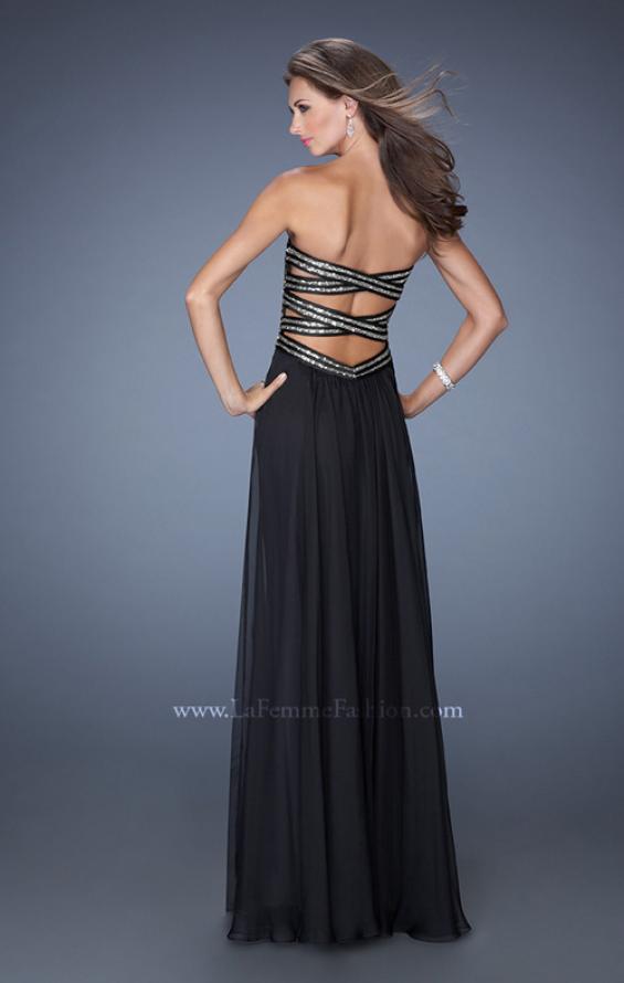 Picture of: Strapless Long Chiffon Prom Dress with Bejeweled Bodice in Black, Style: 19321, Detail Picture 2