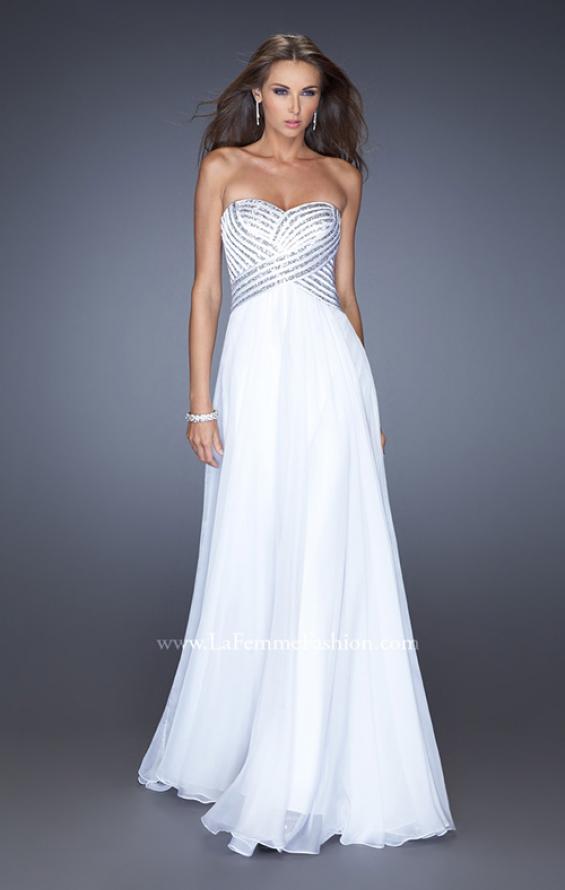 Picture of: Strapless Long Chiffon Prom Dress with Bejeweled Bodice in White, Style: 19321, Detail Picture 3