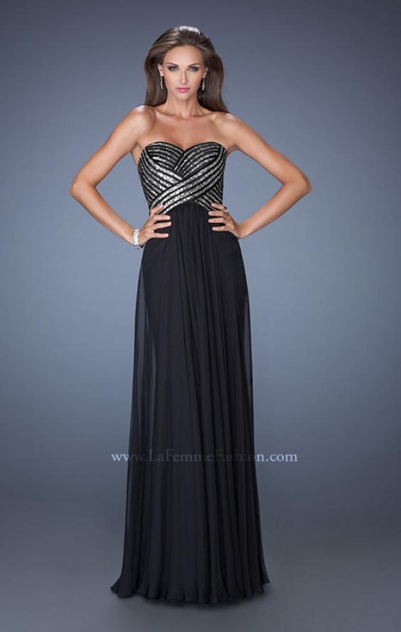 Picture of: Strapless Long Chiffon Prom Dress with Bejeweled Bodice in Black, Style: 19321, Detail Picture 4