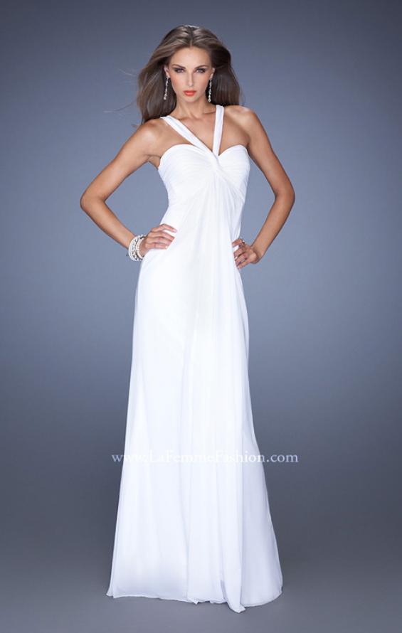 Picture of: Long Jersey Prom Dress with Halter Straps in White, Style: 19348, Detail Picture 4