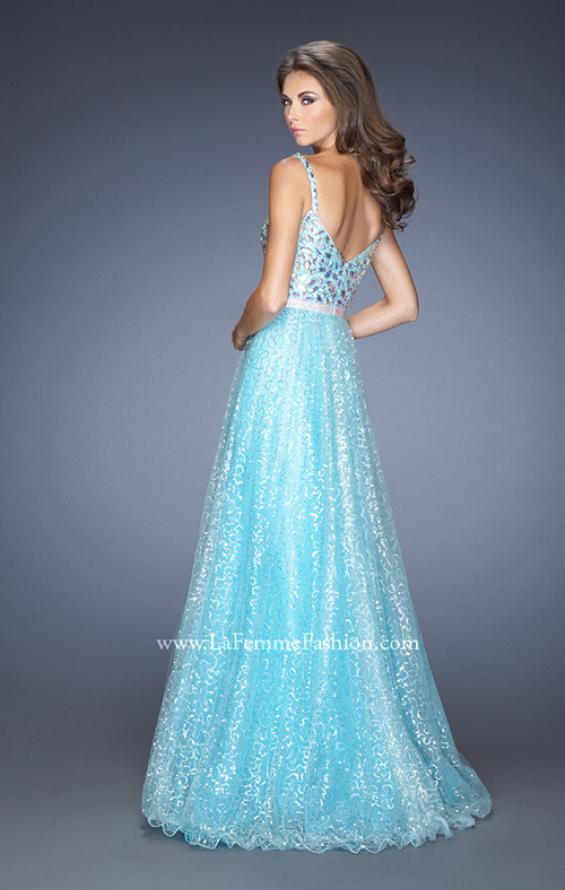 Picture of: Long A-line Prom Gown with a Bedazzled Bodice in Blue, Style: 19350, Back Picture
