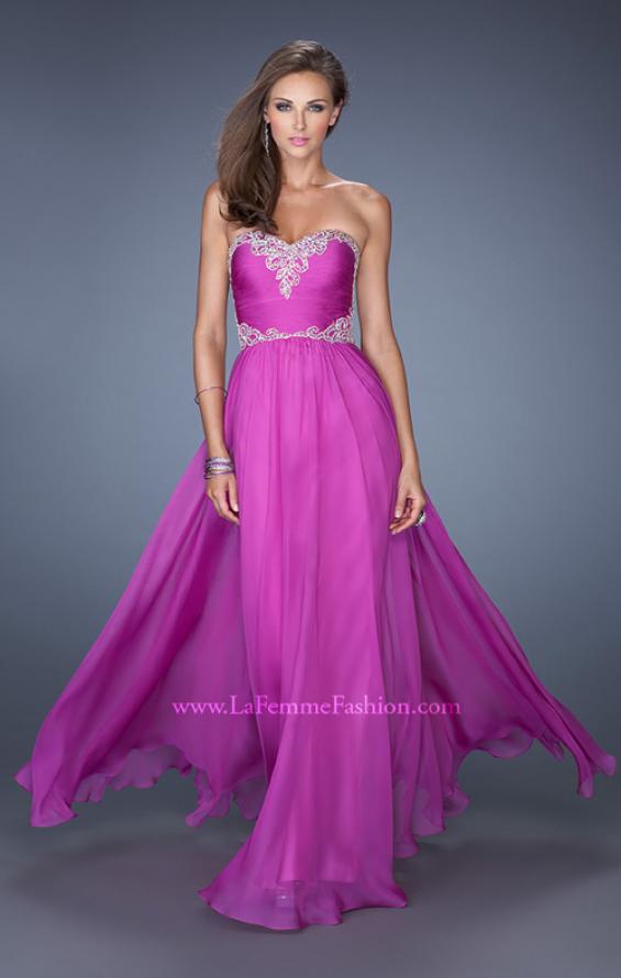 Picture of: Long Chiffon Prom Dress with Embroidered Bodice in Pink, Style: 19372, Main Picture
