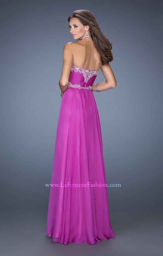 Picture of: Long Chiffon Prom Dress with Embroidered Bodice in Pink, Style: 19372, Back Picture