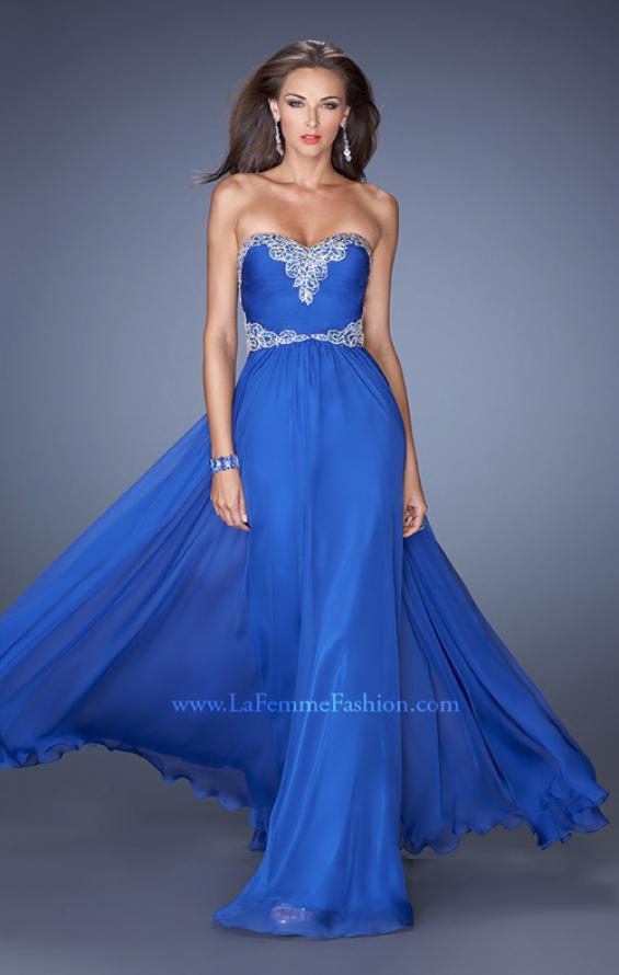 Picture of: Long Chiffon Prom Dress with Embroidered Bodice in Blue, Style: 19372, Detail Picture 2