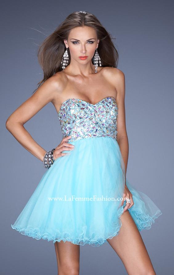 Picture of: Short Strapless A-line Prom Dress with Embellished Bodice in Blue, Style: 19373, Detail Picture 1