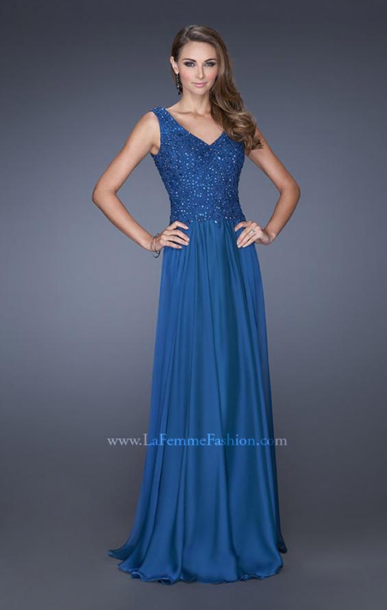 Picture of: Long Chiffon Prom Dress With Embellished Fitted Bodice in Blue, Style: 19385, Main Picture