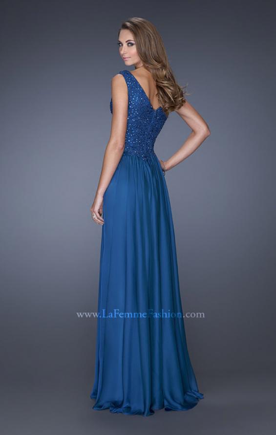 Picture of: Long Chiffon Prom Dress With Embellished Fitted Bodice in Blue, Style: 19385, Back Picture