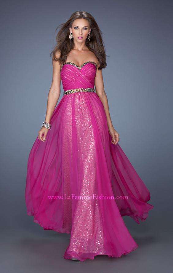 Picture of: Long Strapless Sequin Prom Dress with Chiffon Overlay in Pink, Style: 19388, Main Picture