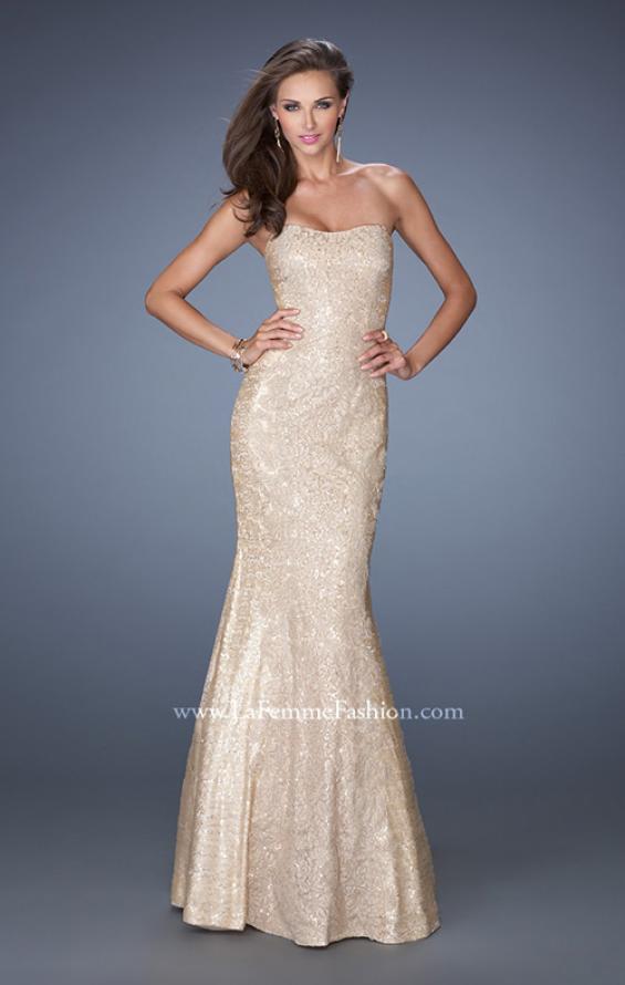 Picture of: Strapless Fitted Mermaid Prom Dress with Sequin Underlay in Nude, Style: 19396, Main Picture