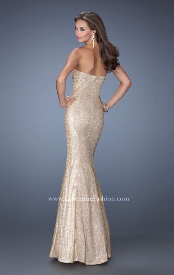 Picture of: Strapless Fitted Mermaid Prom Dress with Sequin Underlay in Nude, Style: 19396, Back Picture