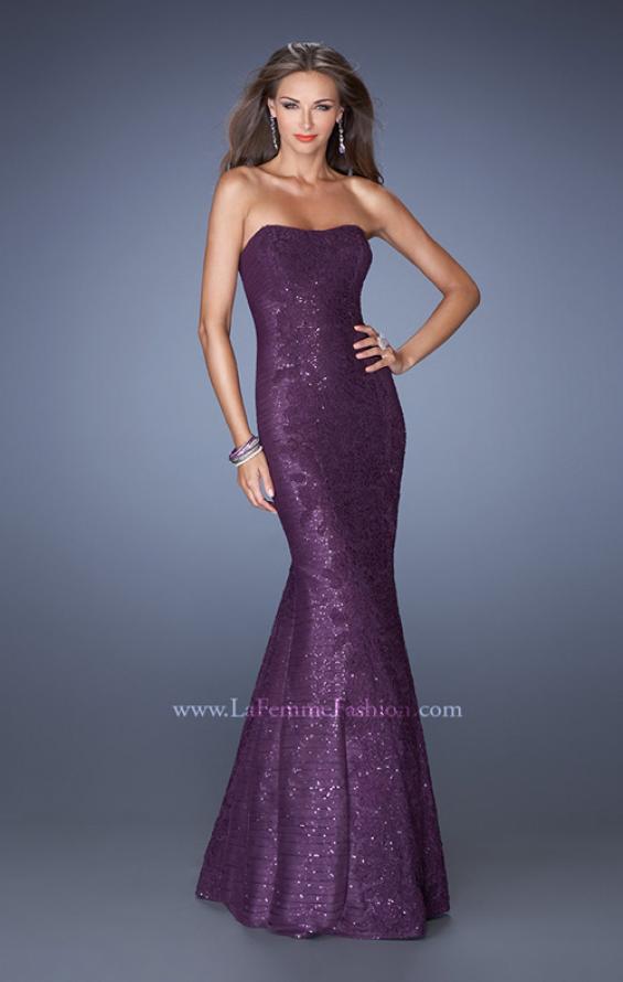 Picture of: Strapless Fitted Mermaid Prom Dress with Sequin Underlay in Purple, Style: 19396, Detail Picture 2