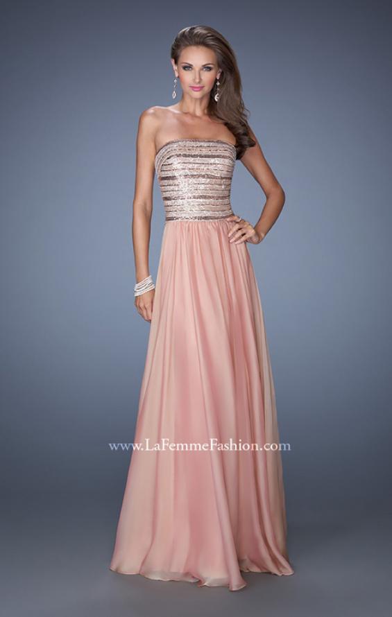 Picture of: Strapless Long Chiffon Prom Gown with Bedazzled Bodice in Pink, Style: 19398, Main Picture