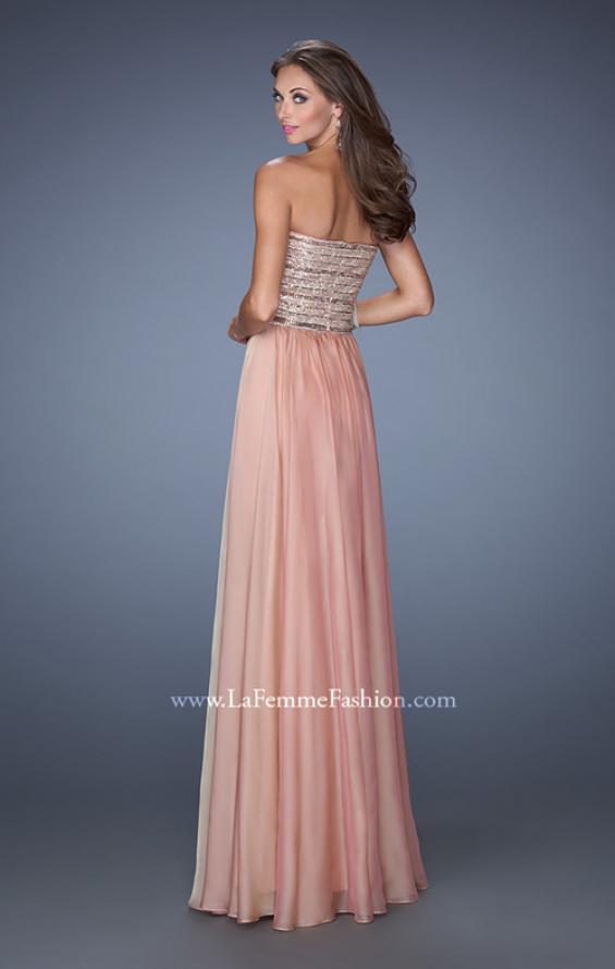 Picture of: Strapless Long Chiffon Prom Gown with Bedazzled Bodice in Pink, Style: 19398, Back Picture