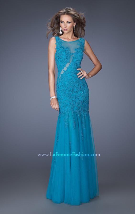 Picture of: Long Mermaid Prom Dress with Lace Applique in Blue, Style: 19420, Main Picture