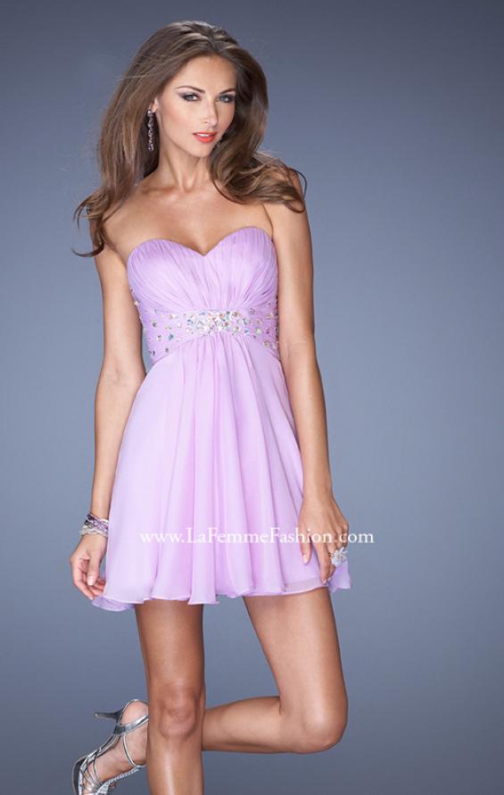 Picture of: Strapless Chiffon Short Prom Dress with Embellished Belt in Purple, Style: 19433, Detail Picture 1