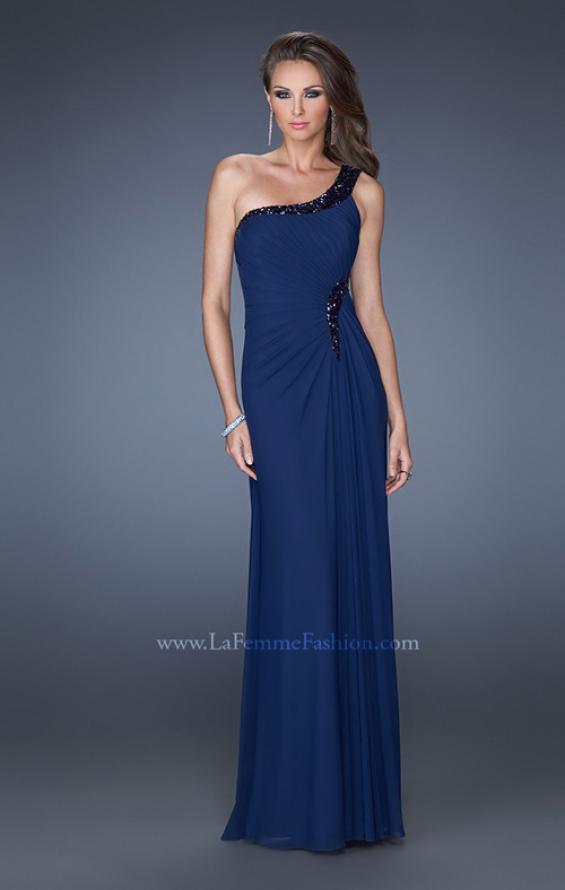 Picture of: One Shoulder Long Prom Dress with Beaded Accents in Blue, Style: 19435, Main Picture