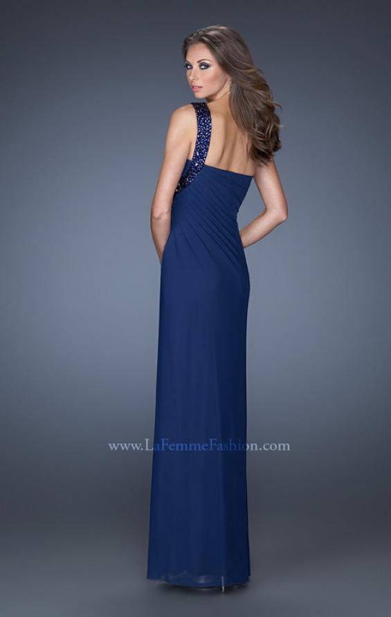 Picture of: One Shoulder Long Prom Dress with Beaded Accents in Blue, Style: 19435, Back Picture