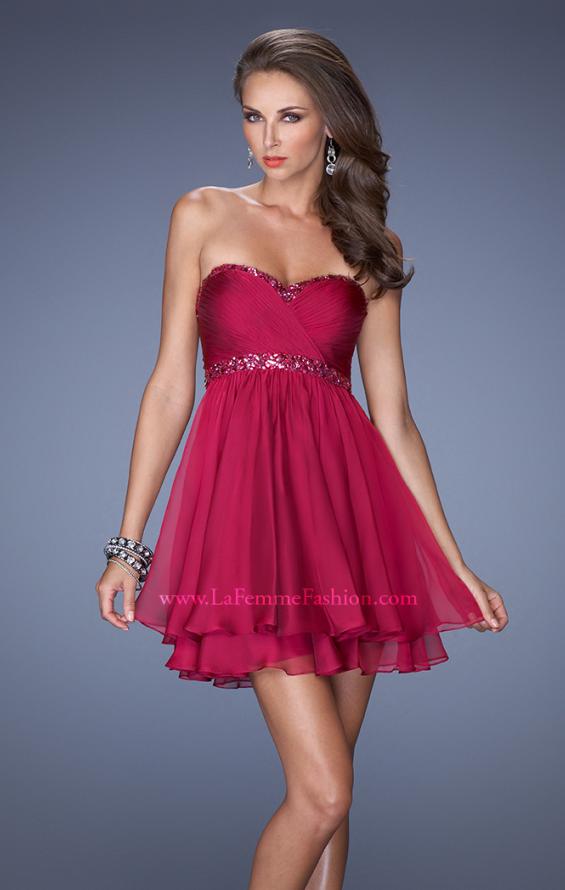 Picture of: Strapless Short Prom Dress with Bedazzled Trim on Bodice in Pink, Style: 19436, Detail Picture 1