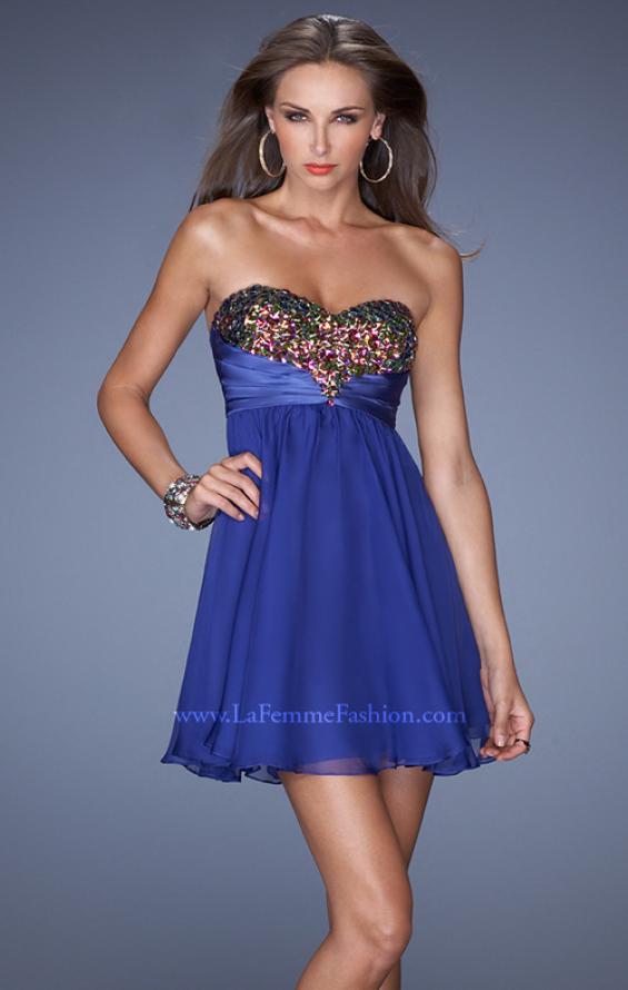 Picture of: Strapless Chiffon Short Prom Dress with Bedazzled Bust in Blue, Style: 19446, Detail Picture 1