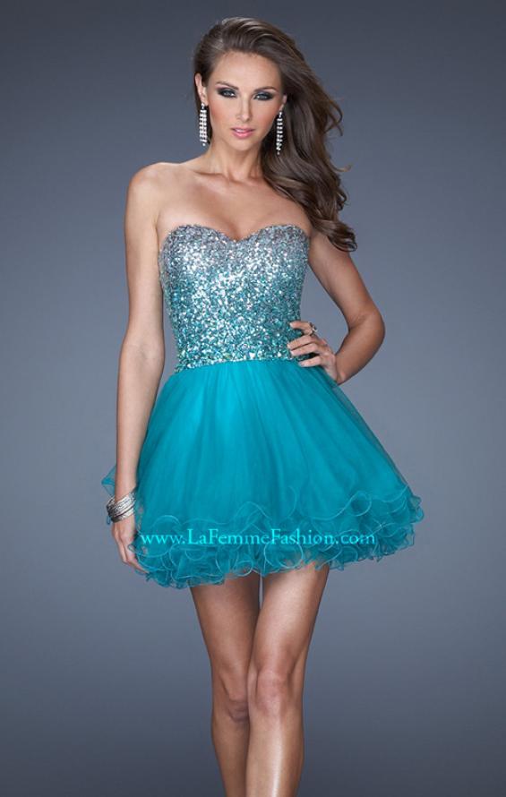 Picture of: Strapless A-line Short Dress with Ombre Sequin Bodice in Blue, Style: 19451, Main Picture