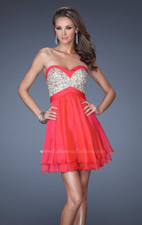 Picture of: Short Strapless Chiffon Prom Dress with Sequin Bodice in Pink, Style: 19458, Main Picture