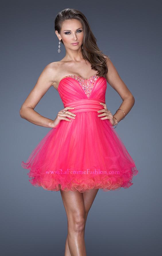 Picture of: Strapless Short Prom Dress with Two Toned Tulle in Pink, Style: 19461, Main Picture