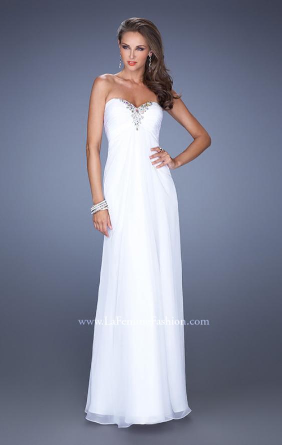 Picture of: Strapless Long Chiffon Prom Dress with Bejeweled Bodice in White, Style: 19528, Detail Picture 4