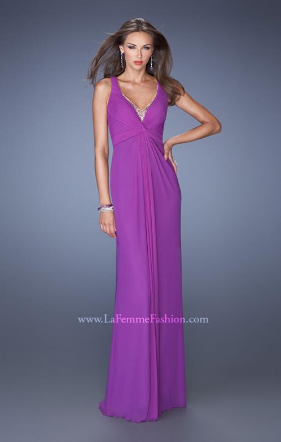 Picture of: Long Jersey Prom Gown with Embellished Illusion Neckline in Purple, Style: 19531, Main Picture