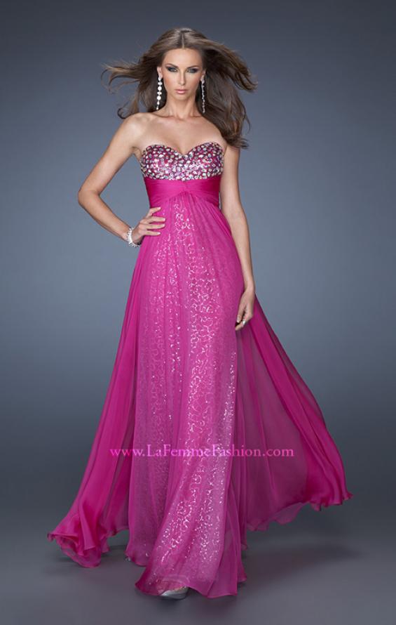 Picture of: Strapless Long Chiffon Prom Dress with Sequin Underlay in Pink, Style: 19543, Main Picture