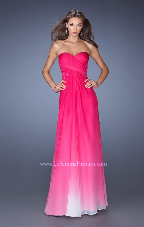 Picture of: Long Strapless Ombre Prom Dress with Embellished Lace in Pink, Style: 19549, Detail Picture 1