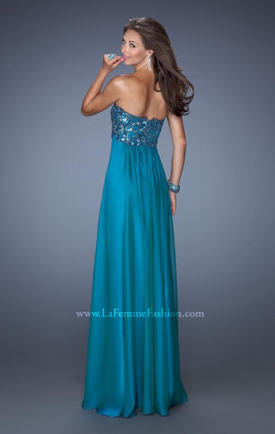 Picture of: Strapless Chiffon Prom Dress with Sequined Lace Bodice in Blue, Style: 19565, Back Picture