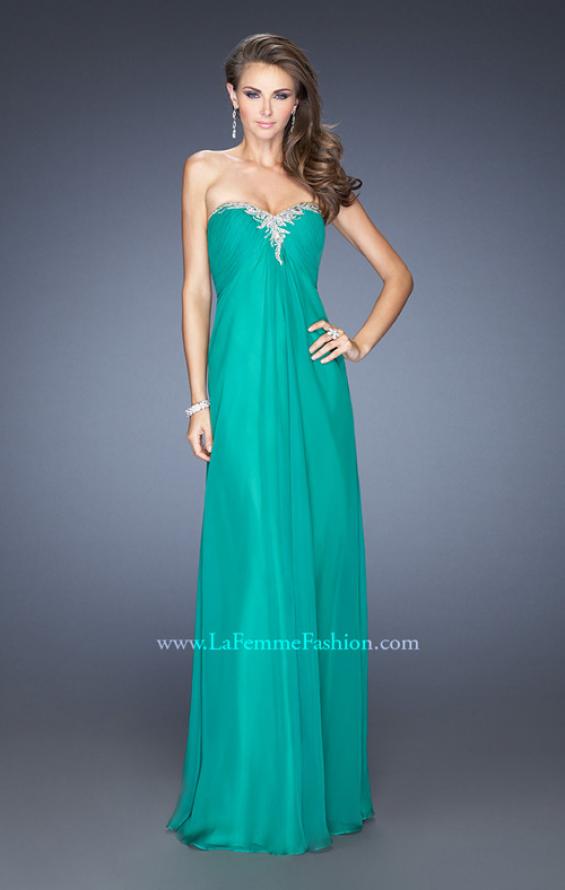 Picture of: Strapless Chiffon Prom Dress Pleated Bodice in Green, Style: 19566, Detail Picture 1