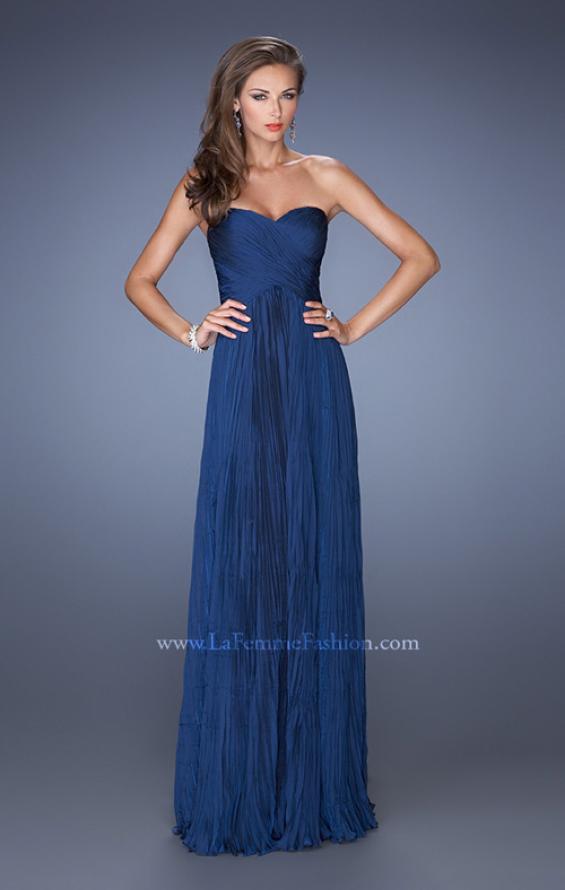 Picture of: Strapless Long Chiffon Prom Gown with Crinkle Pleating in Blue, Style: 19573, Detail Picture 1