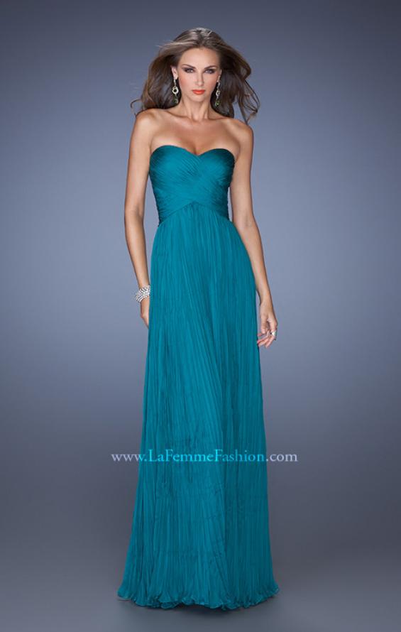 Picture of: Strapless Long Chiffon Prom Gown with Crinkle Pleating in Green, Style: 19573, Detail Picture 2