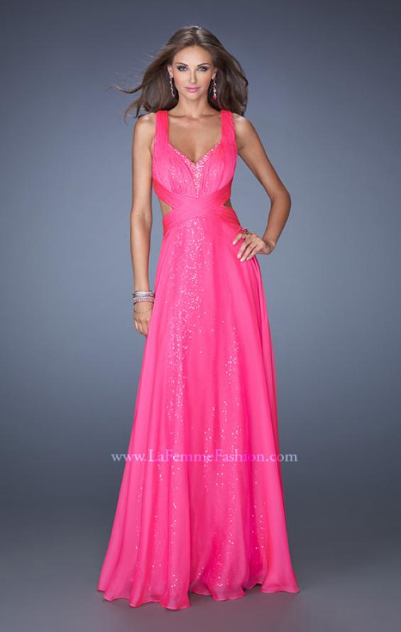 Picture of: Long A-line Chiffon Prom Dress with Sequin Underlay in Pink, Style: 19584, Main Picture
