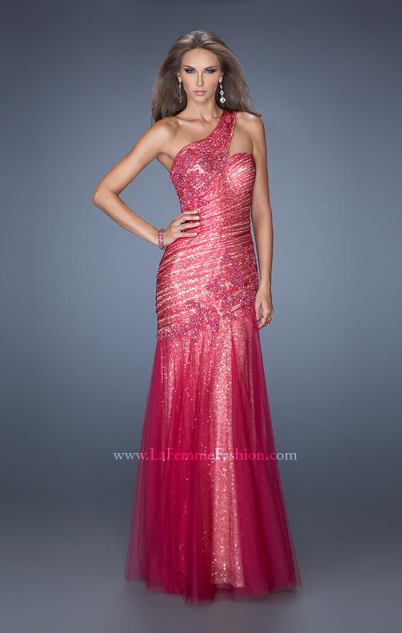 Picture of: One Shoulder Long Prom Dress with Fitted Ruching in Pink, Style: 19586, Main Picture