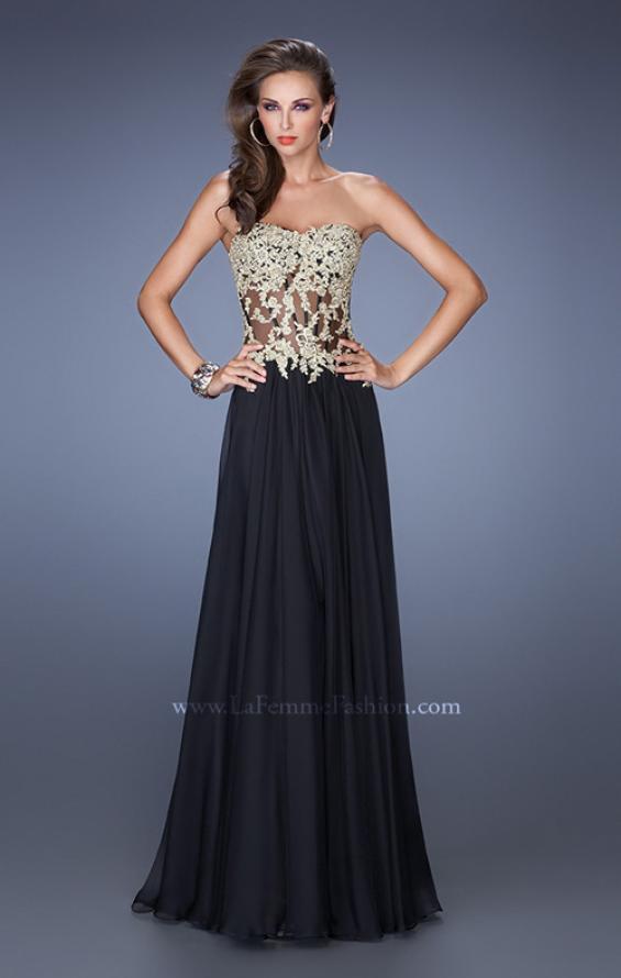 Picture of: Strapless Long Prom Dress with Sheer Lace Corset Bodice in Black, Style: 19593, Main Picture