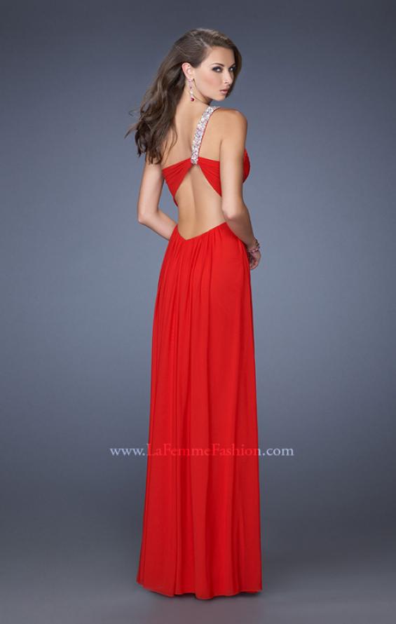 Picture of: One Shoulder Jersey Prom Dress with Embellished Straps in Red, Style: 19639, Detail Picture 2