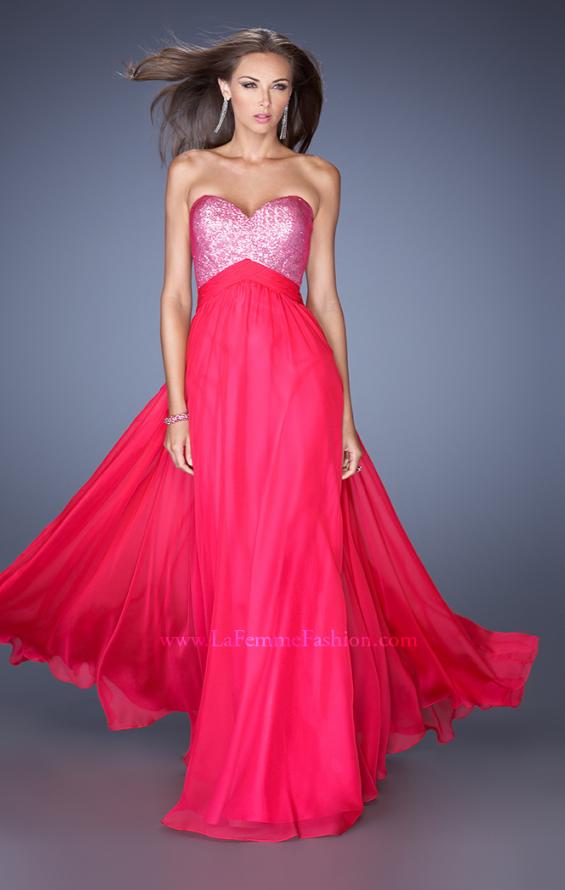 Picture of: Long Chiffon Prom Dress with Sweetheart Sequined Bodice in Pink, Style: 19641, Detail Picture 1
