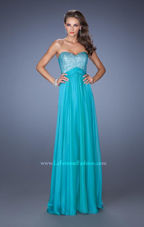 Picture of: Long Chiffon Prom Dress with Sweetheart Sequined Bodice in Blue, Style: 19641, Detail Picture 2
