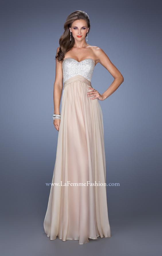 Picture of: Long Chiffon Prom Dress with Sweetheart Sequined Bodice in Nude, Style: 19641, Detail Picture 3