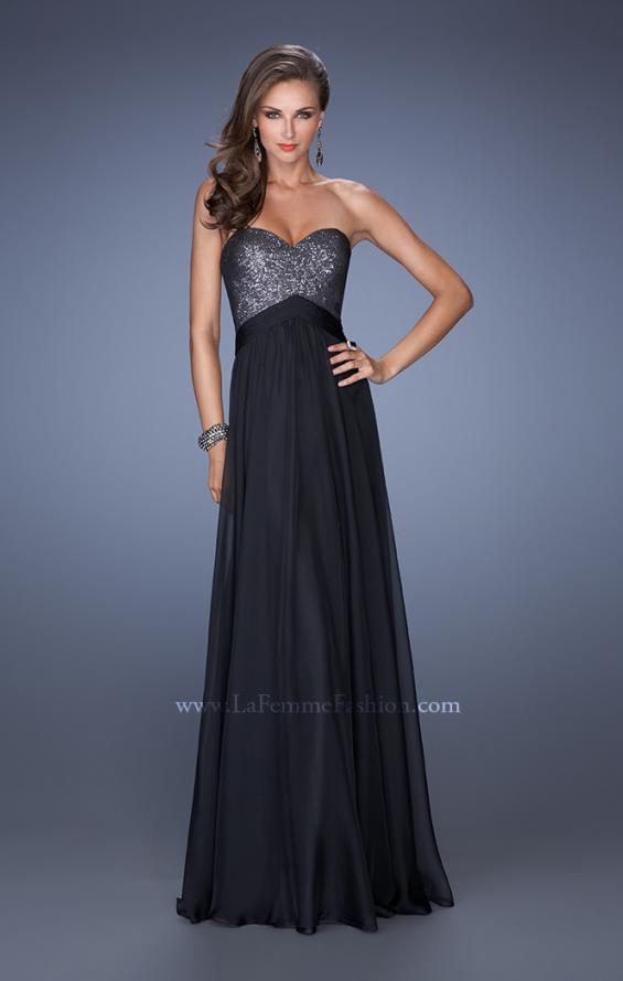 Picture of: Long Chiffon Prom Dress with Sweetheart Sequined Bodice in Black, Style: 19641, Detail Picture 4